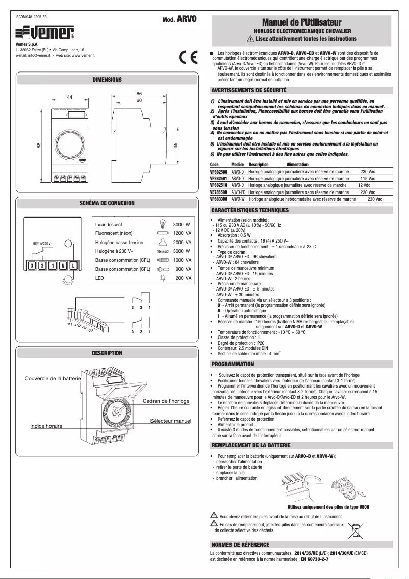 Page 1 de la notice Manuel utilisateur Vemer ARVO-ED