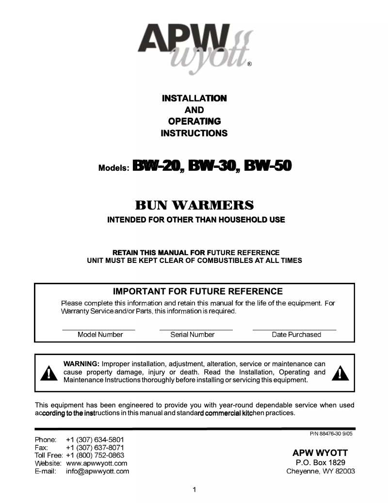 Image de la première page du manuel de l'appareil BW-20