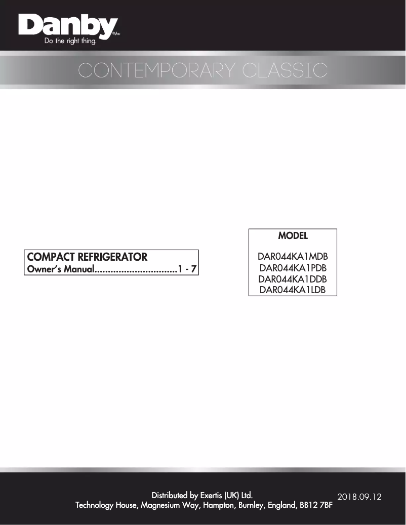 Page n°1 - Manuel utilisateur Danby DAR044KA1MDB