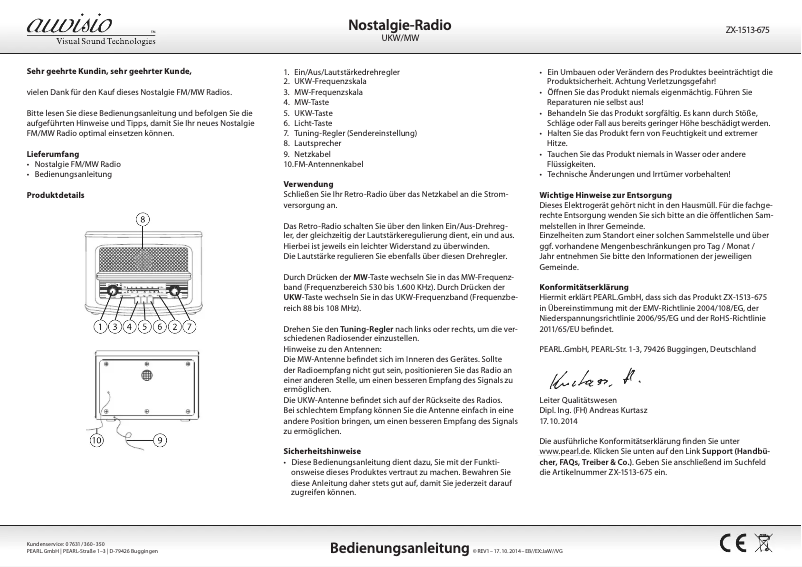 Image de la première page du manuel de l'appareil Nostalgie-Radio ZX-1513