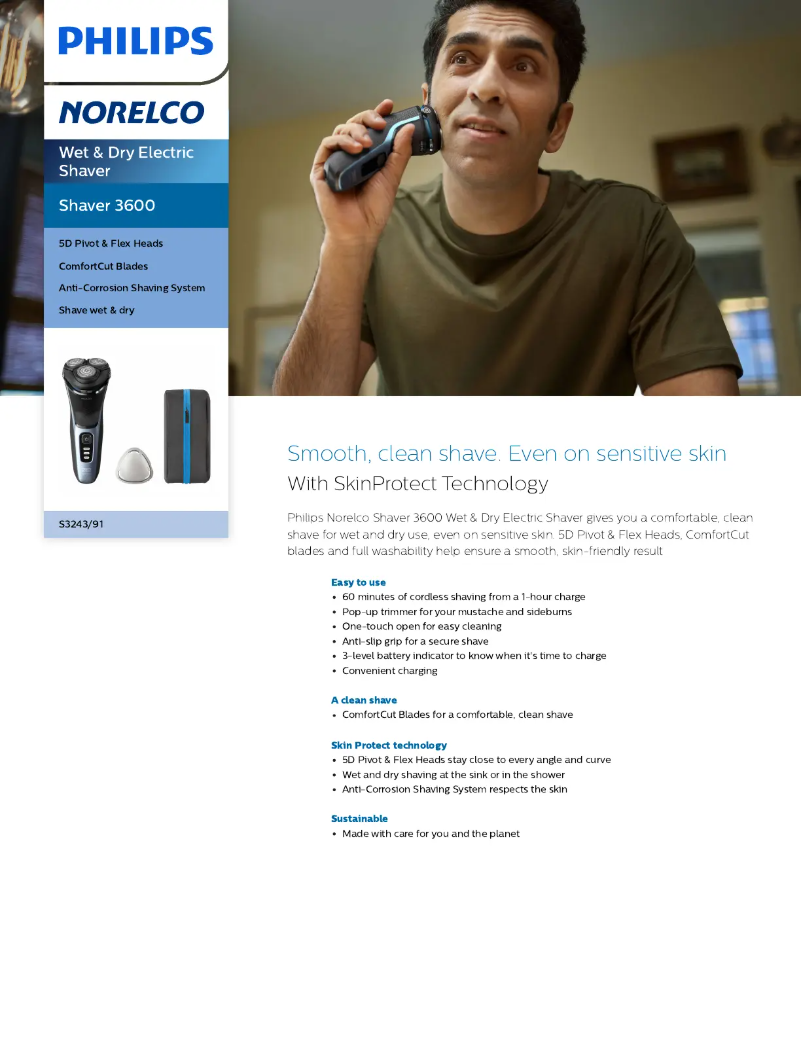 Page 1 de la notice Fiche technique Philips 3000 Series S3243