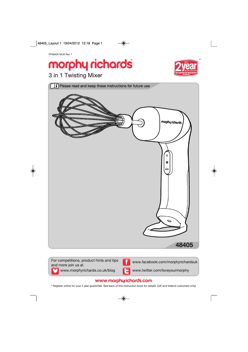Page 1 de la notice Manuel utilisateur Morphy Richards 48405