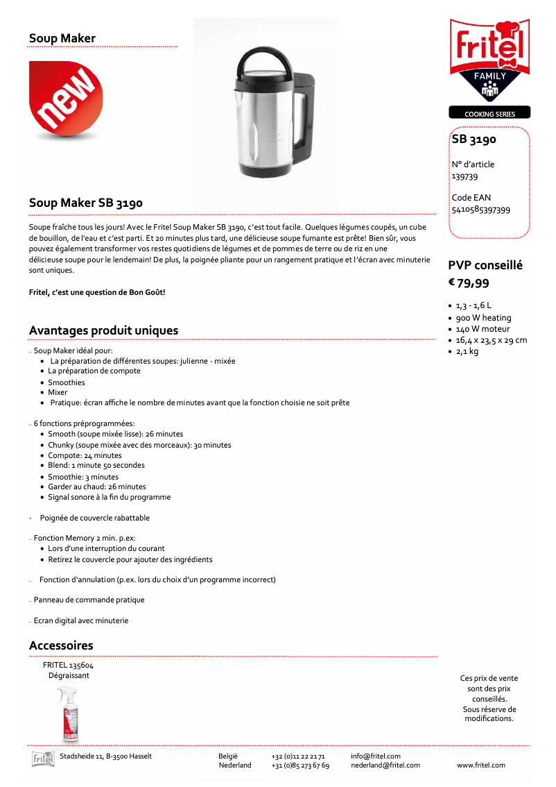 Image de la première page du manuel de l'appareil Soup Maker SB 3190