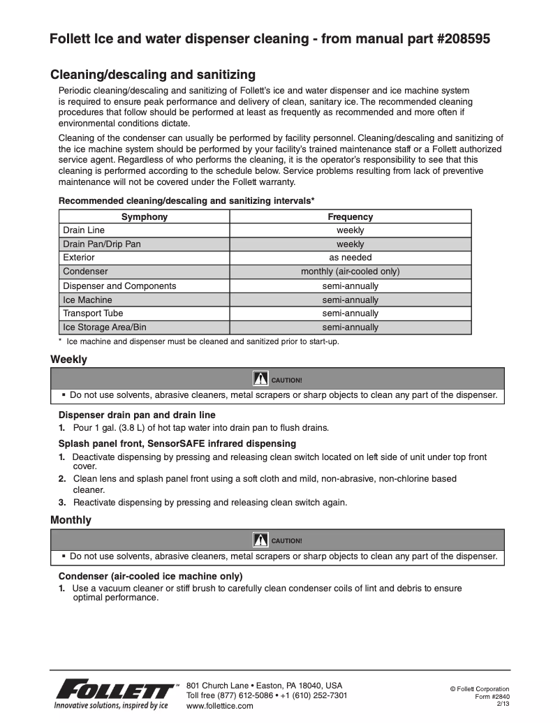 Page 1 de la notice Instructions / montage Follett 12CI425A-S