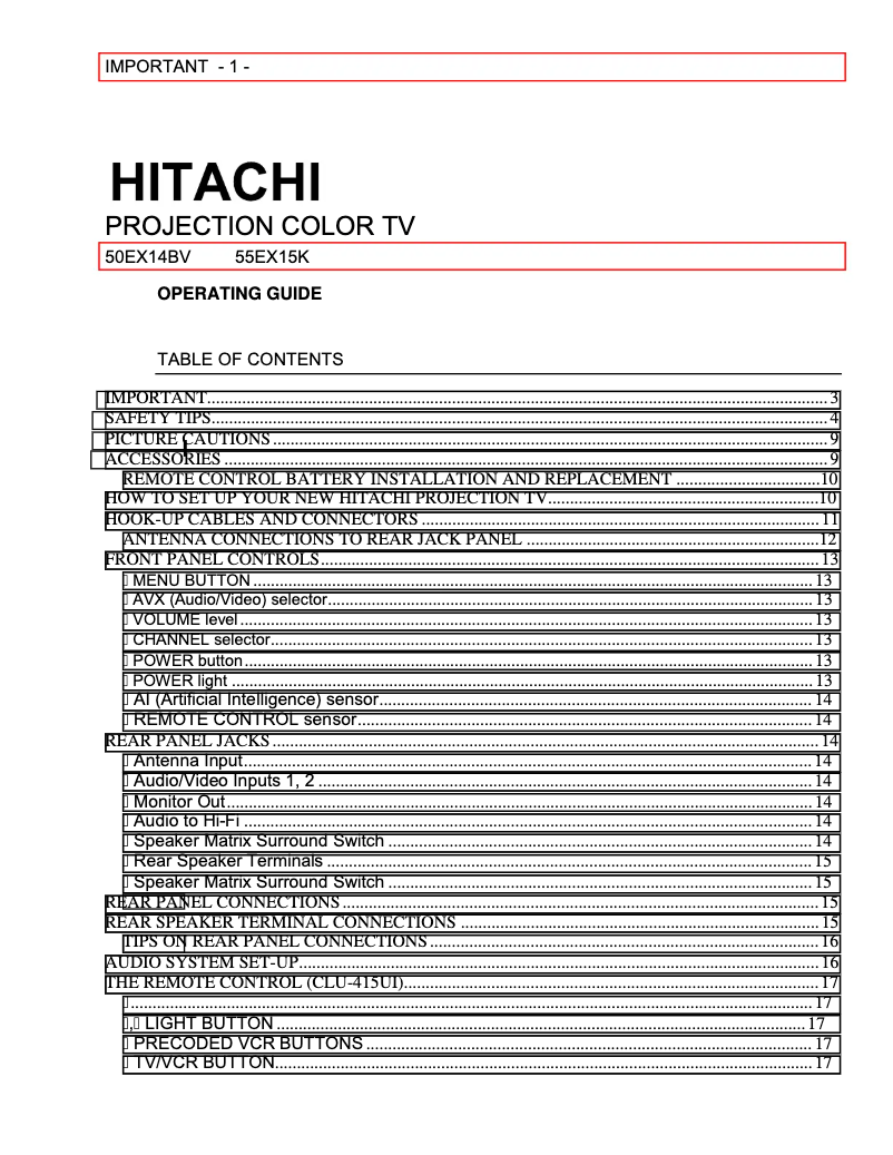 Page n°1 - Manuel utilisateur Hitachi 50EX14BV