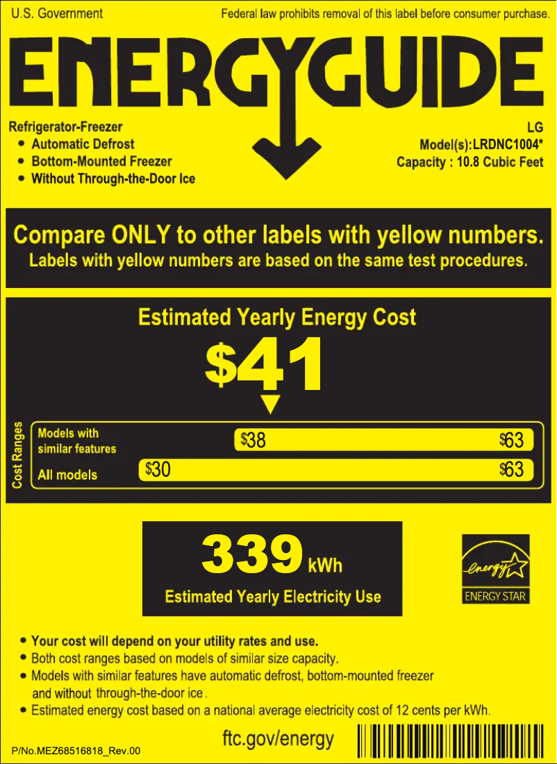 Page 1 de la notice Label énergétique LG LRBNC1104S