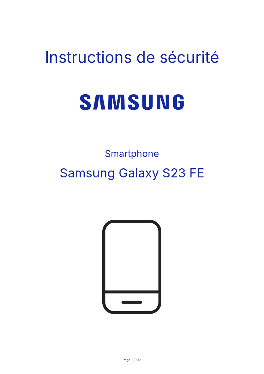 Page n°1 - Instructions de sécurité Samsung Galaxy S23 FE