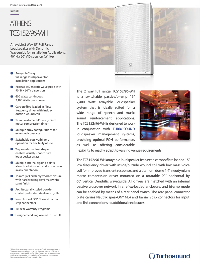 Página 1 del manual Ficha técnica Turbosound TCS152/96
