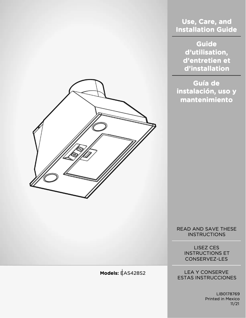 Page 1 de la notice Guide d'installation Elica Asti EASA428S1
