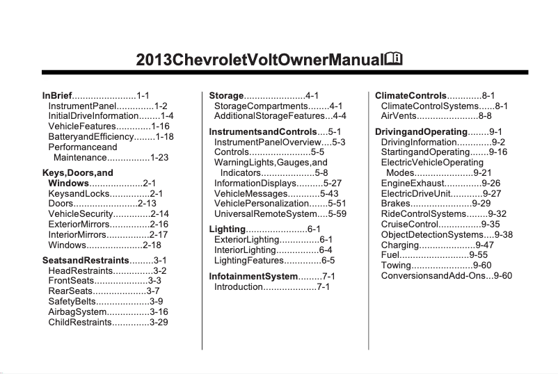 Page 1 de la notice Manuel utilisateur Chevrolet Volt (2013)