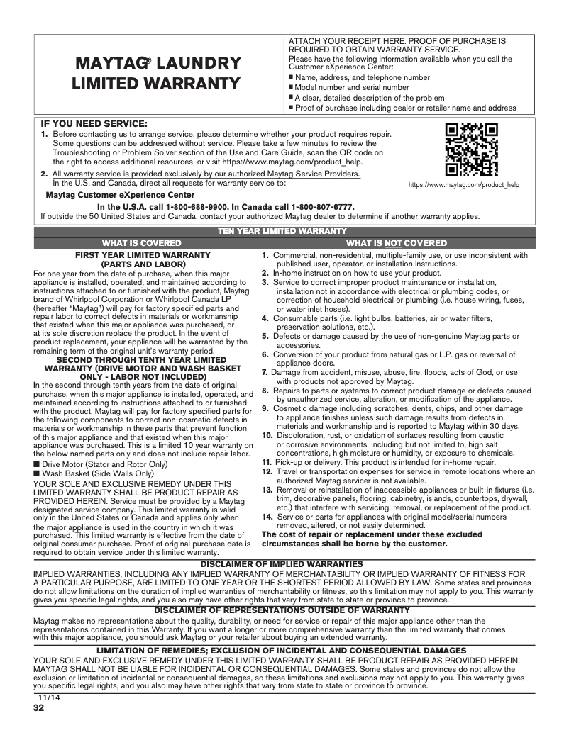 Page n°1 - Mode d'emploi Maytag MHW5500F