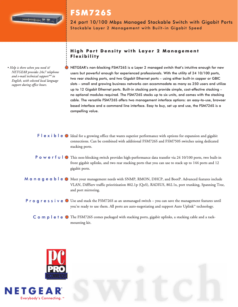 Página 1 del manual Ficha técnica Netgear FSM726S