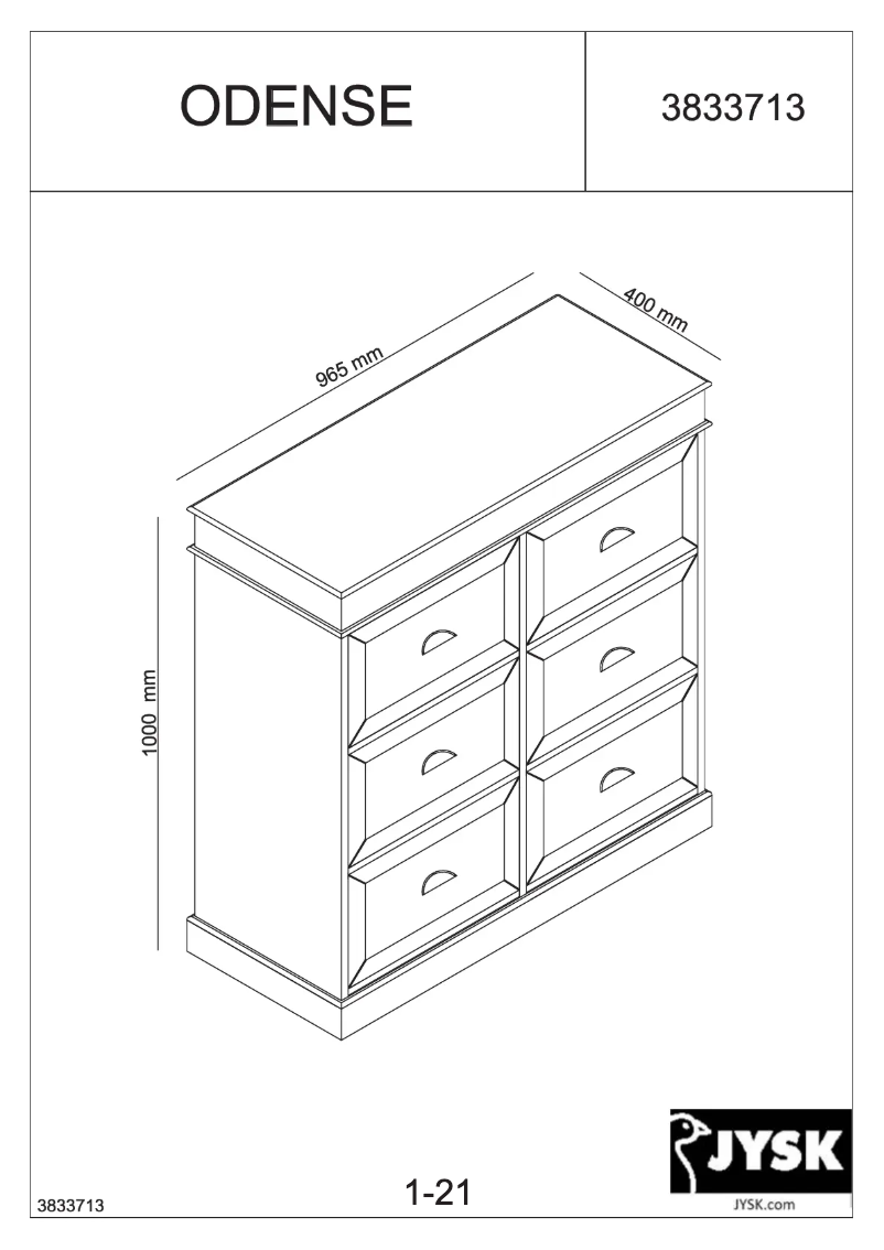 Page 1 de la notice Manuel utilisateur JYSK Odense (97x100x40)