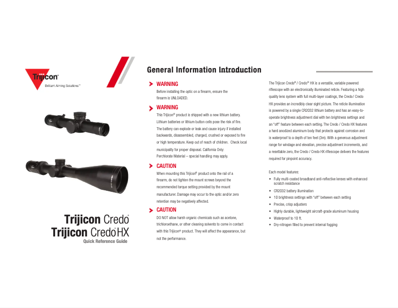 Page 1 de la notice Manuel utilisateur Trijicon Credo HX