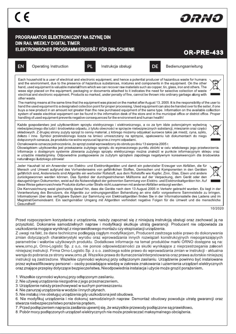 Image de la première page du manuel de l'appareil OR-PRE-433