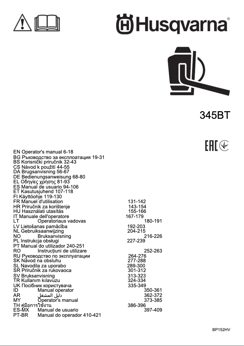 Page n°1 - Manuel utilisateur Husqvarna 150BT
