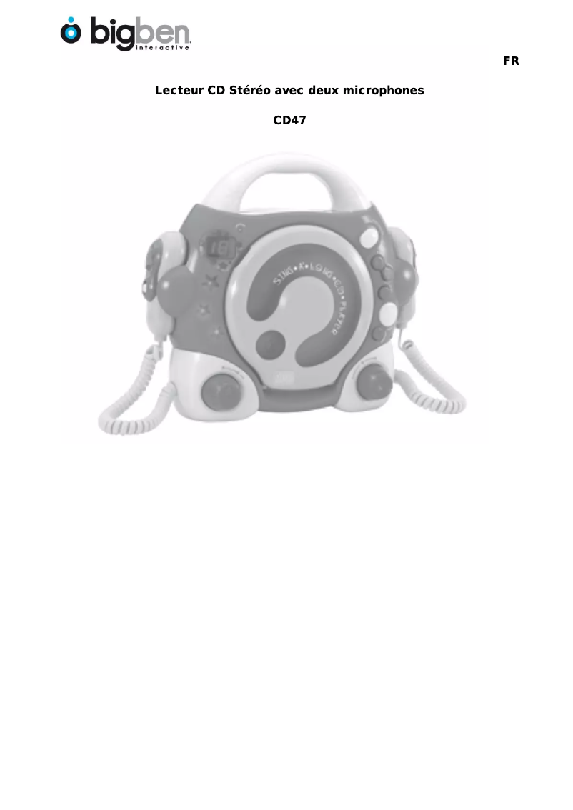 Page n°1 - Manuel utilisateur Bigben Interactive CD47BL
