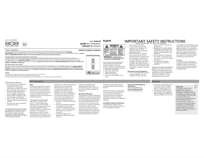 Page n°1 - Manuel utilisateur 808 Audio CANZ