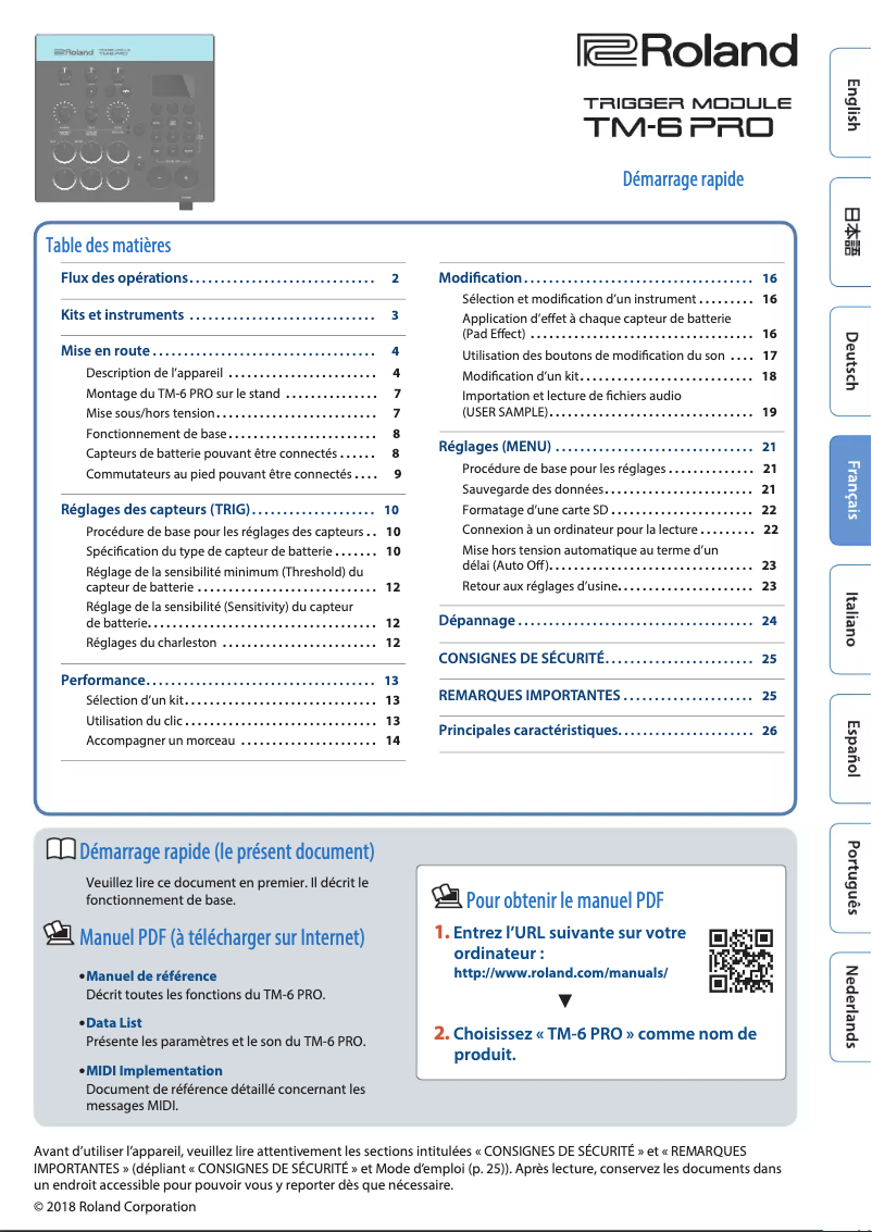 Image de la première page du manuel de l'appareil TM-6 Pro