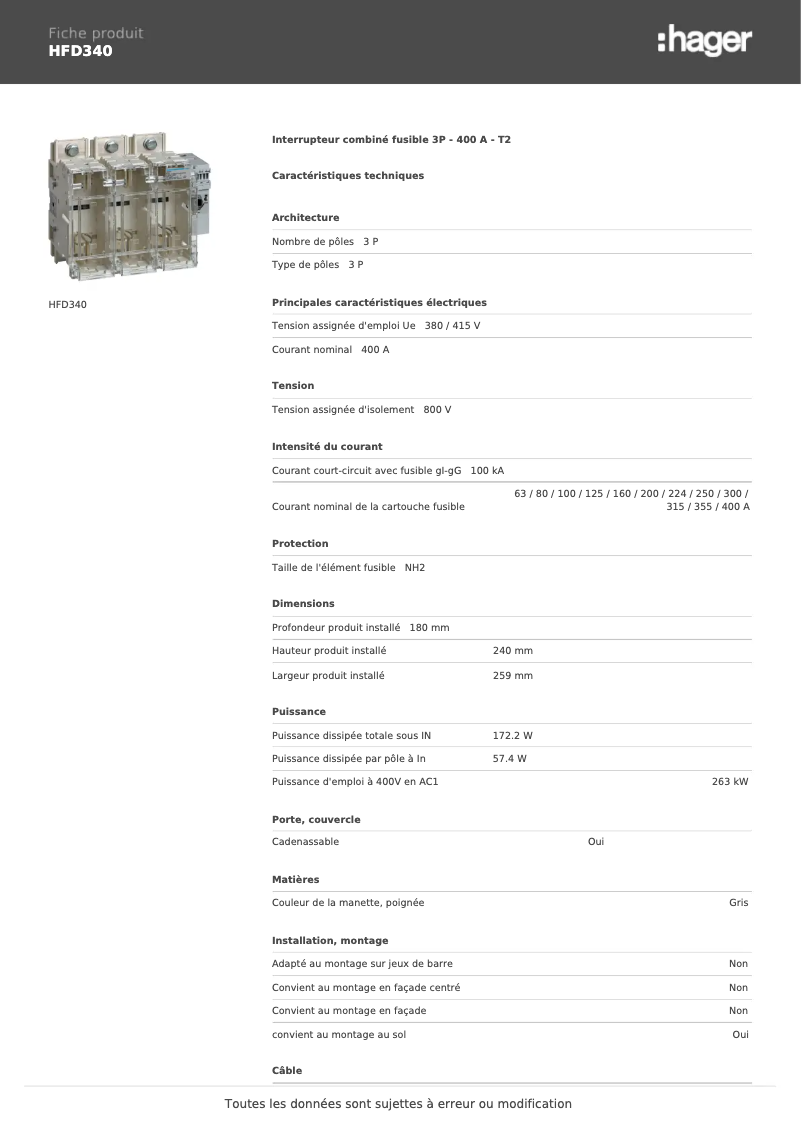 Image de la première page du manuel de l'appareil HFD340