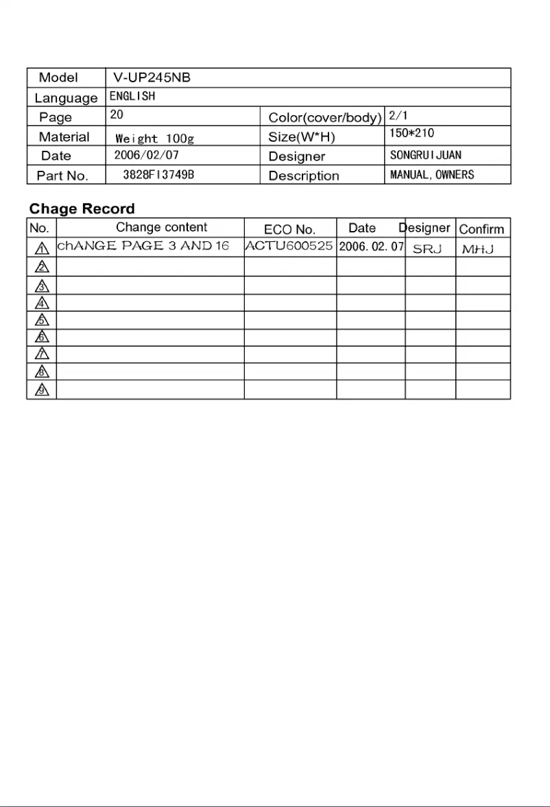 Page 1 de la notice Manuel utilisateur LG V-UP245NB