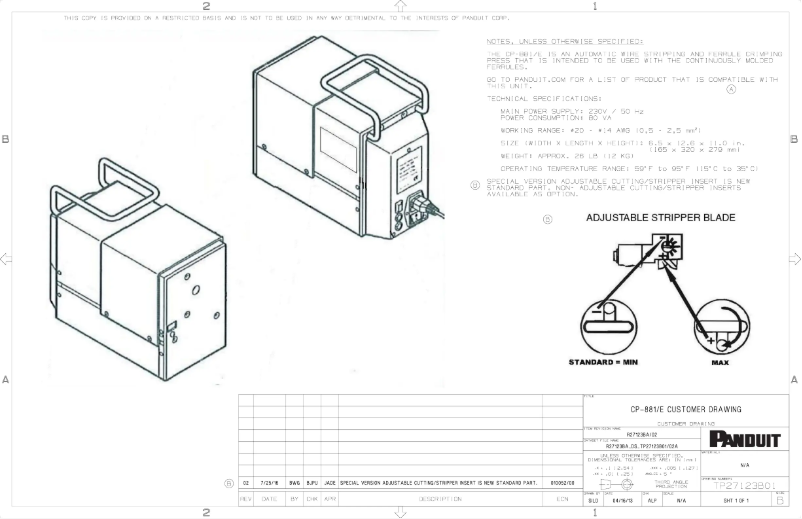 Page 1 de la notice Dessin technique Panduit CP-881/E