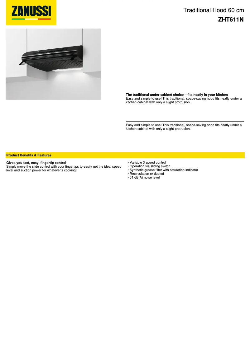 Page n°1 - Fiche technique Zanussi ZHT611N