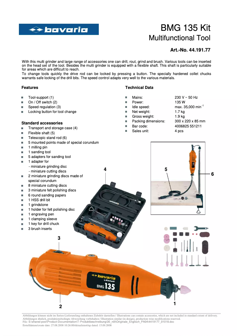 Page 1 de la notice Fiche technique Bavaria BMG 135 Kit