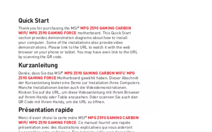 Page 1 de la notice Manuel utilisateur MSI MPG Z590 Gaming Force