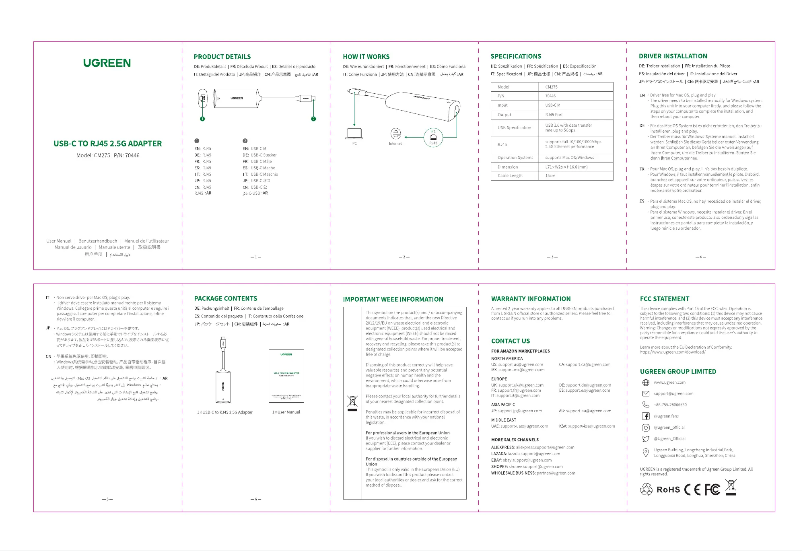 Page 1 de la notice Manuel utilisateur Ugreen CM275