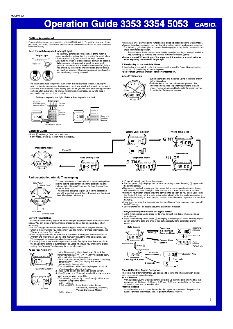 Page n°1 - Manuel utilisateur Casio Radio Controlled WVA-470DE-1AVEF