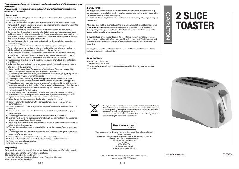 Image de la première page du manuel de l'appareil C02TW09