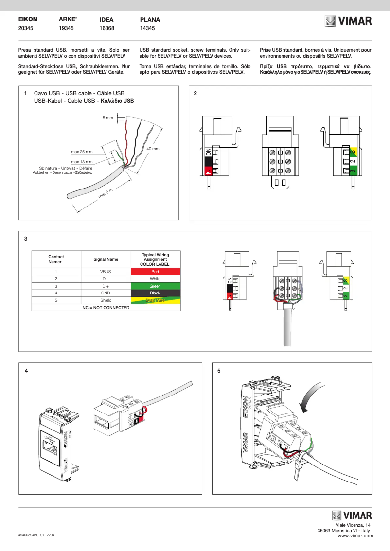 Page 1 de la notice Manuel utilisateur Vimar 20345.N