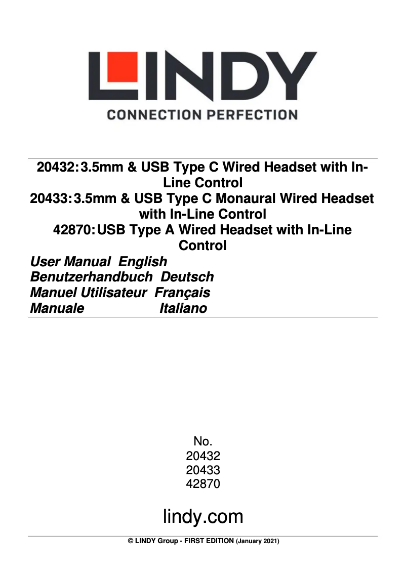 Page 1 de la notice Manuel utilisateur Lindy 20432