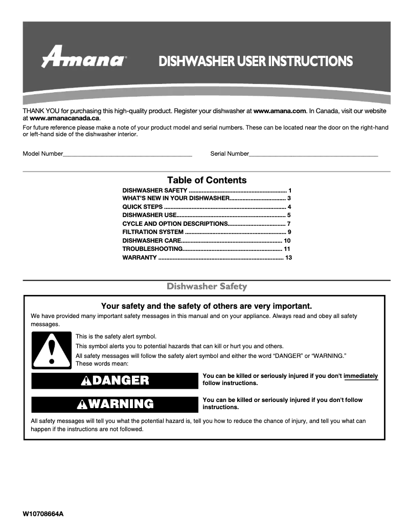 Page 1 de la notice Manuel utilisateur Amana ADB1700ADS