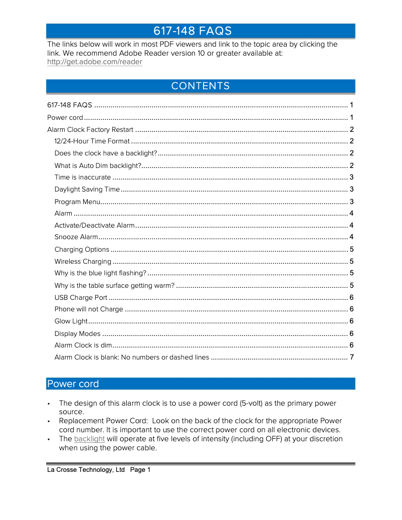Page n°1 - FAQ La Crosse Technology 617-148