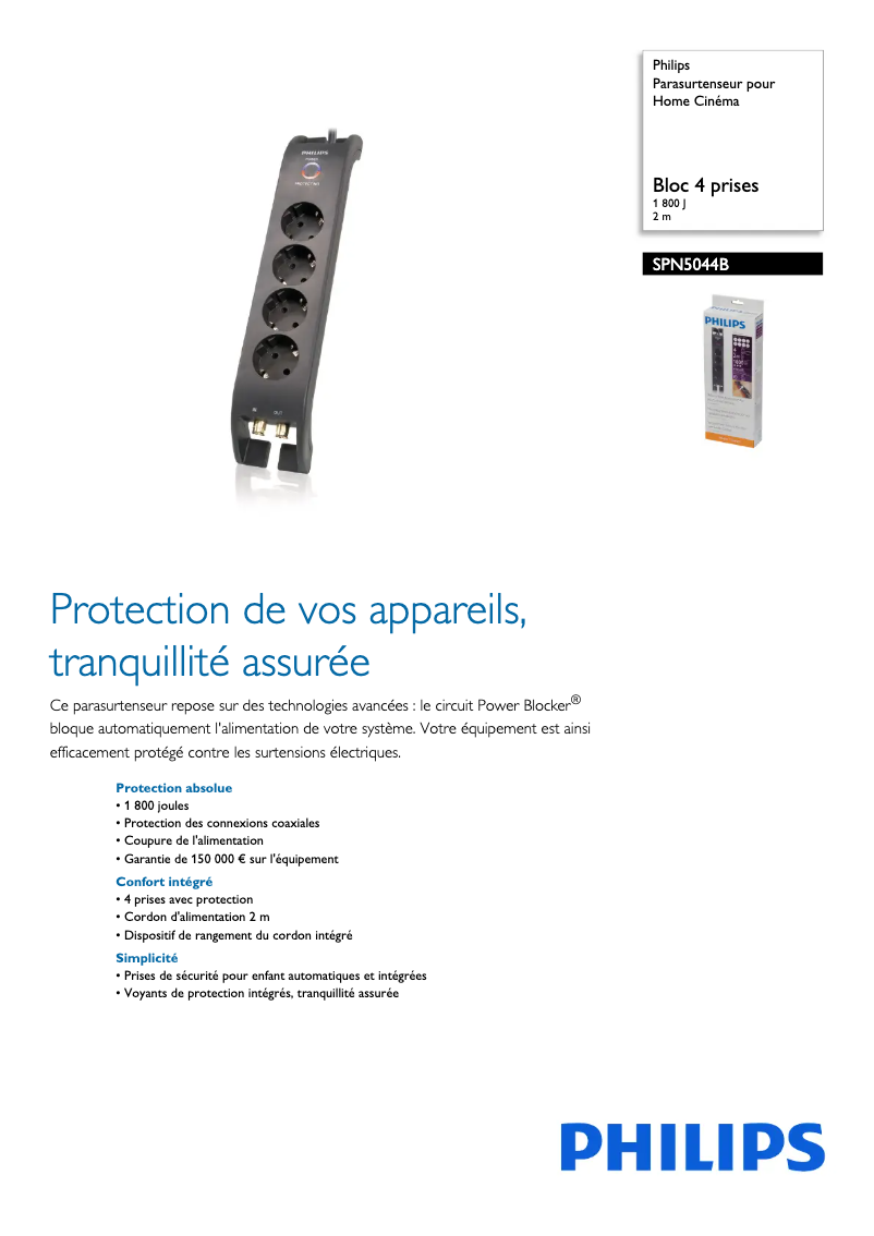 Page 1 de la notice Fiche technique Philips PN5044