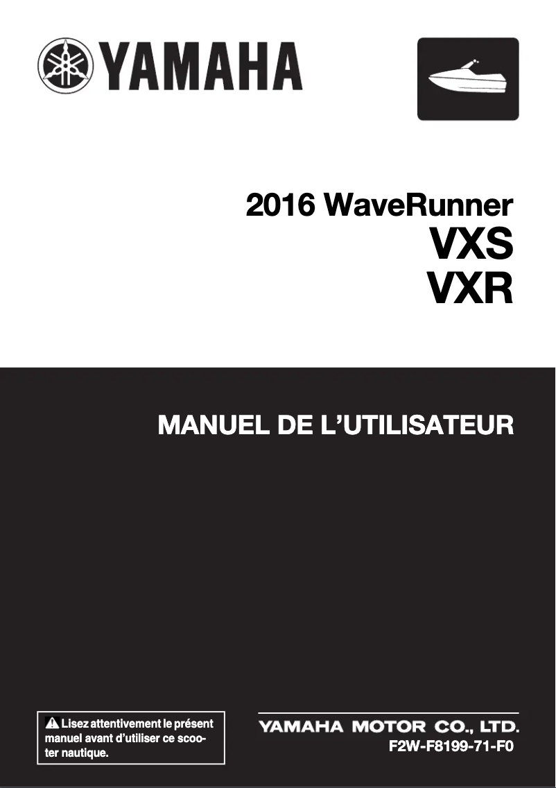 Image de la première page du manuel de l'appareil WaveRunner VXR (2016)
