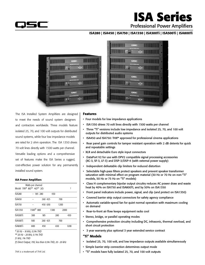 Page n°1 - Fiche technique QSC ISA450