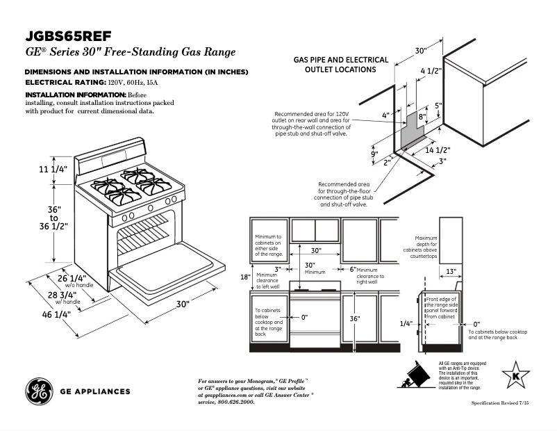 Page n°1 - Fiche technique GE JGBS65REFSS