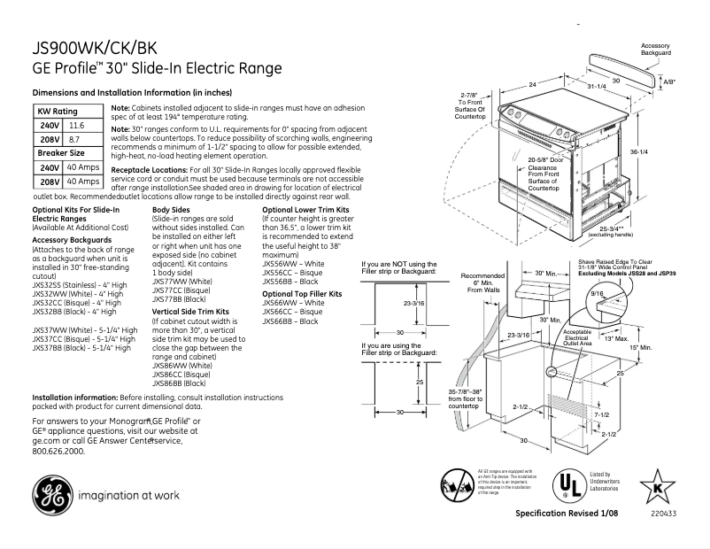 Page n°1 - Fiche technique GE Profile JS900BKBB