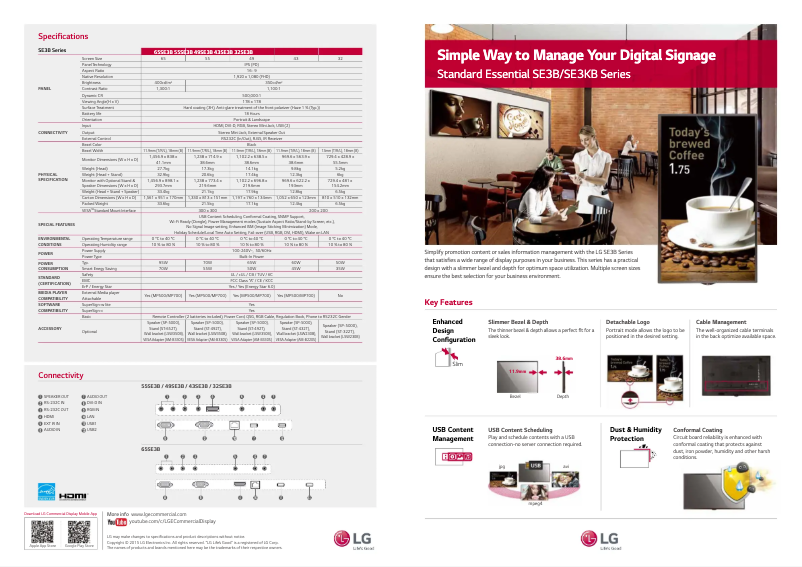 Página 1 del manual Ficha técnica LG 43SE3B