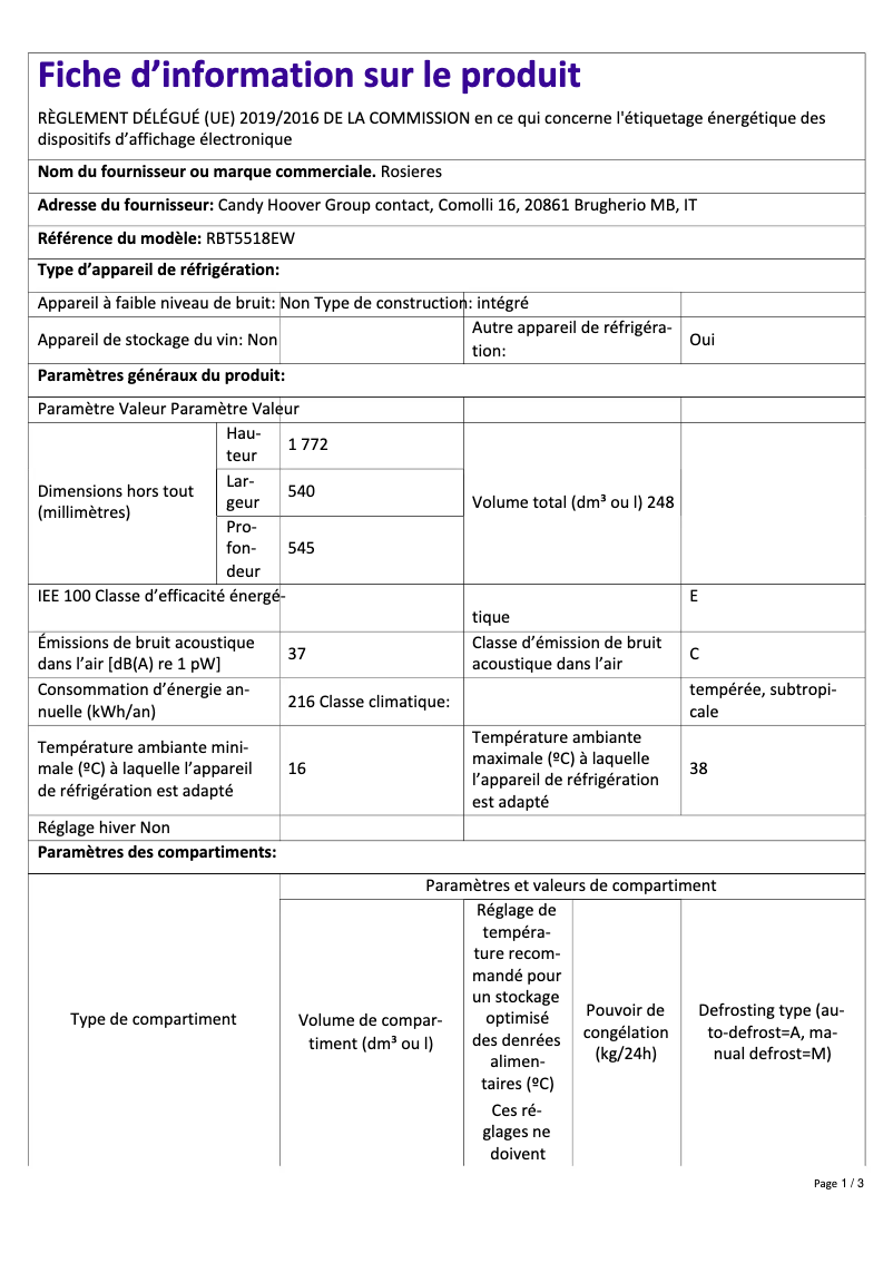 Image de la première page du manuel de l'appareil RBT5518EW