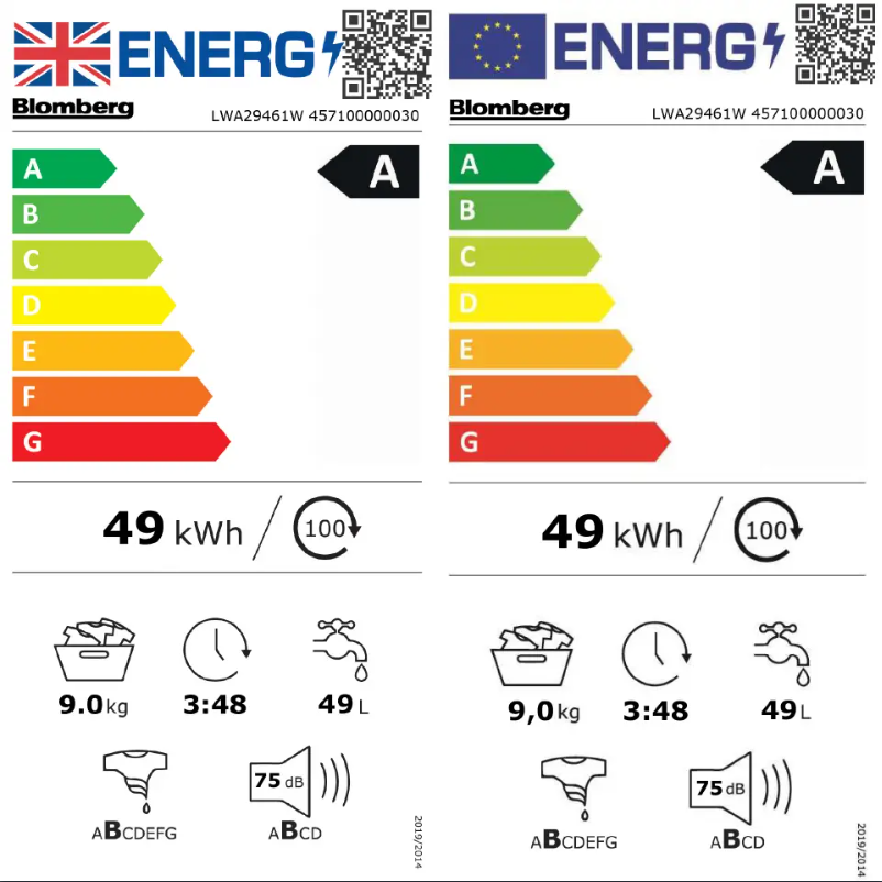 Page 1 de la notice Label énergétique Blomberg LWA29461W