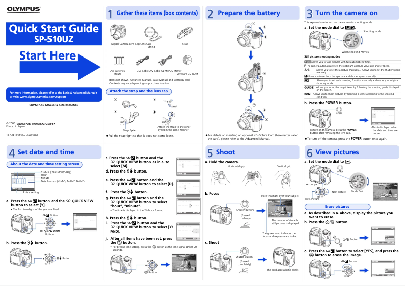 Page 1 de la notice Guide de démarrage rapide Olympus SP-510UZ