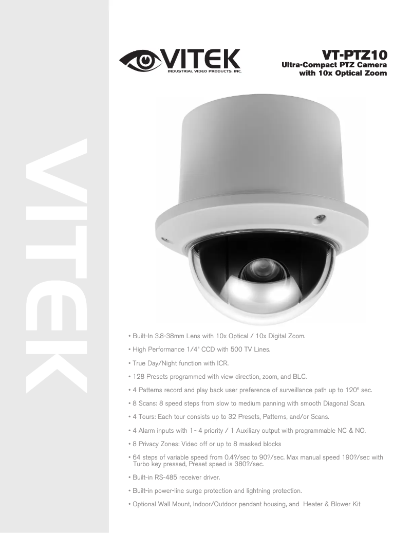 Page 1 de la notice Manuel utilisateur Vitek VT-PTZ10