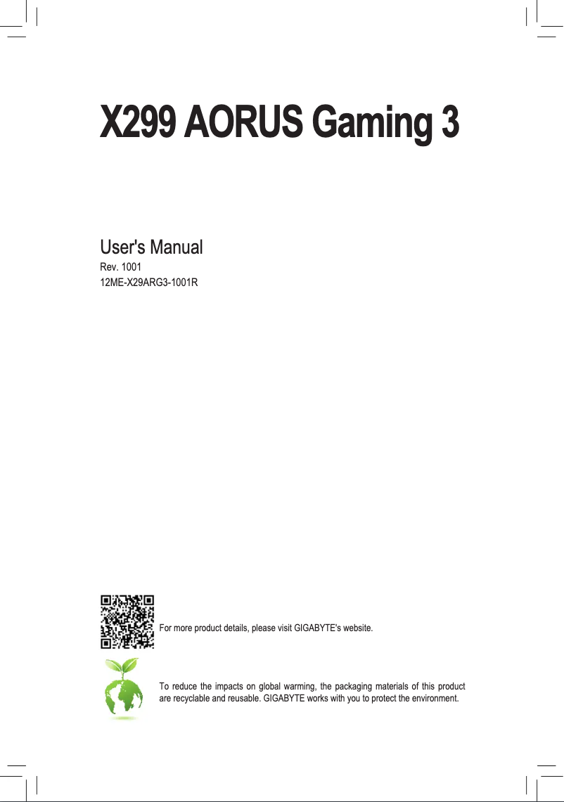 Page n°1 - Manuel utilisateur Gigabyte X299 AORUS Gaming 3