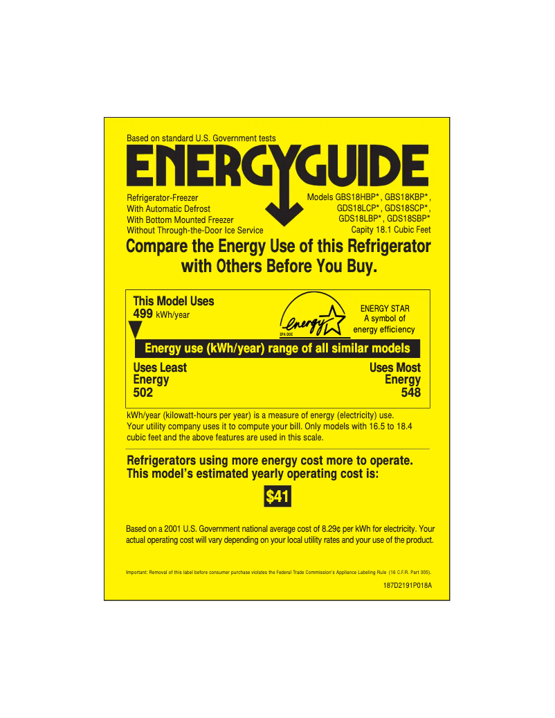 Página 1 del manual Etiqueta energética GE GDS18SCPLSS