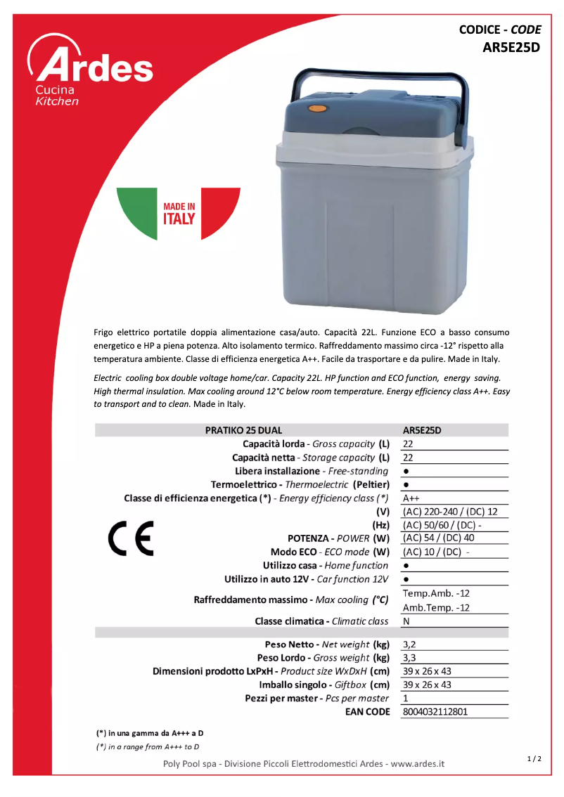 Page n°1 - Fiche technique Ardes AR5E25D