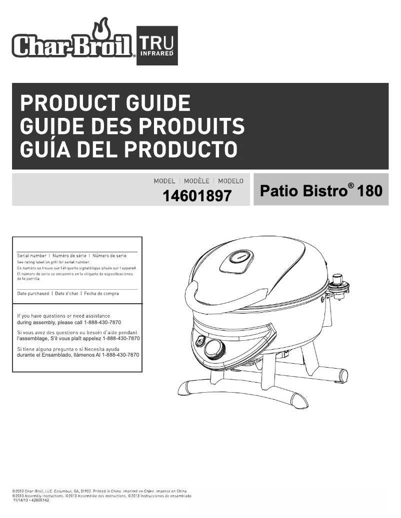 Page 1 de la notice Manuel utilisateur Char-Broil Patio Bistro 180 schwarz